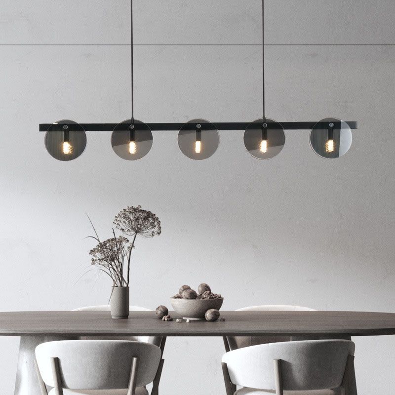 Modern Luxury Pendant Light Metal Circular Island Light with Glass Shade