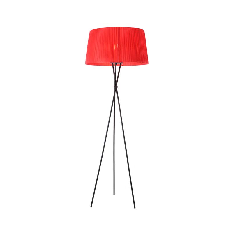 Tambre de tambor La tela de pie Luz de pie estilo moderno 1 Bulbo Pink/Black/Red Tripod Lámpara de piso de trípode