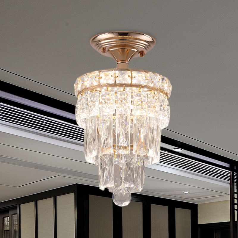 LED Semi Flush Deckenleuchte modernistische gestickte, verjüngte rechteckige geschnittene Kristallspüschhalterung in Gold