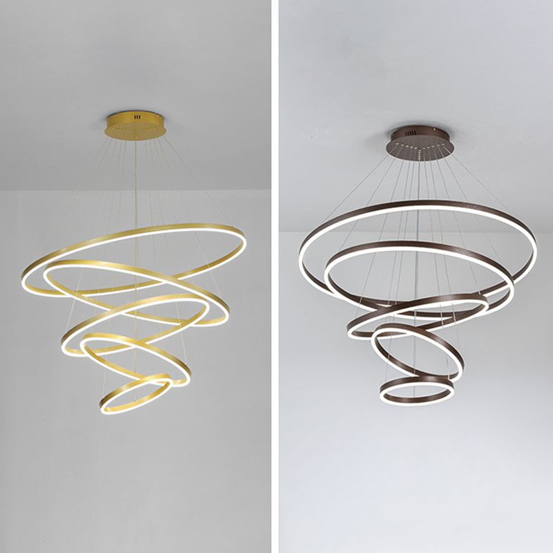 Living Room LED Chandelier Pendant Light Simplicity Chandelier Light Fixture with Circles Metal Shade