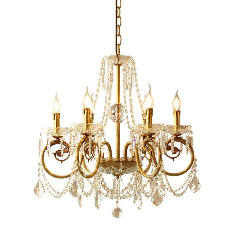 Gold Retro Rustic Style Crystal Large Chandelier Full Brass Candlestick Design Elegant Lighting Fixture for Living Room