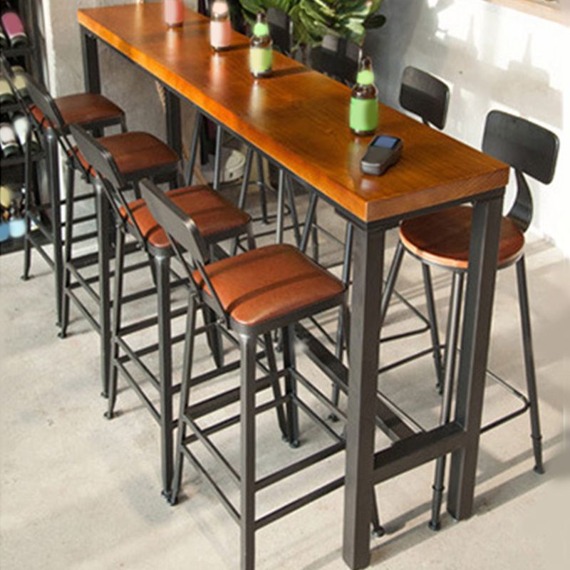 Industrial Style Bar Table Black Iron Solid Wood Bistro Pub Table
