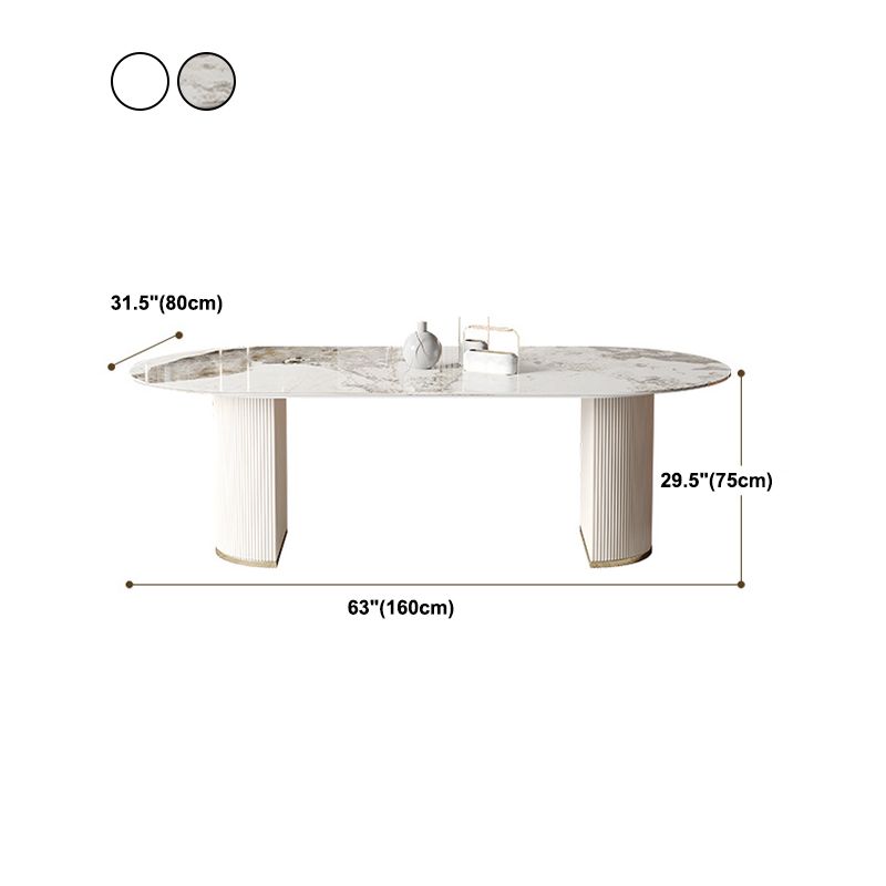 Modern Double Pedestal Table Oval Dining Table for Home Kitchen
