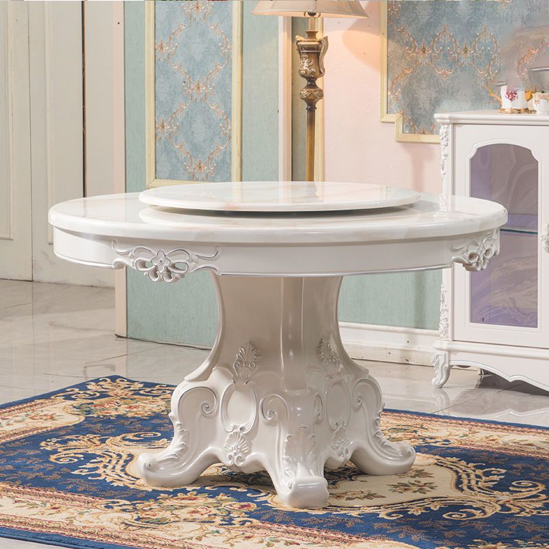 Stone Top Dining Table Round Table with Pedestal Base in White