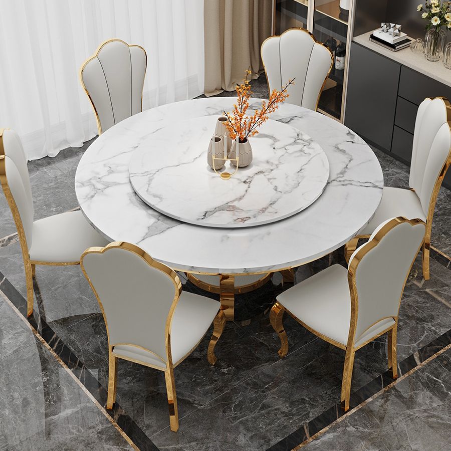 Metal Mesa de comedor redondo tradicional de lujo Mesa interior de mármol con base de pedestal