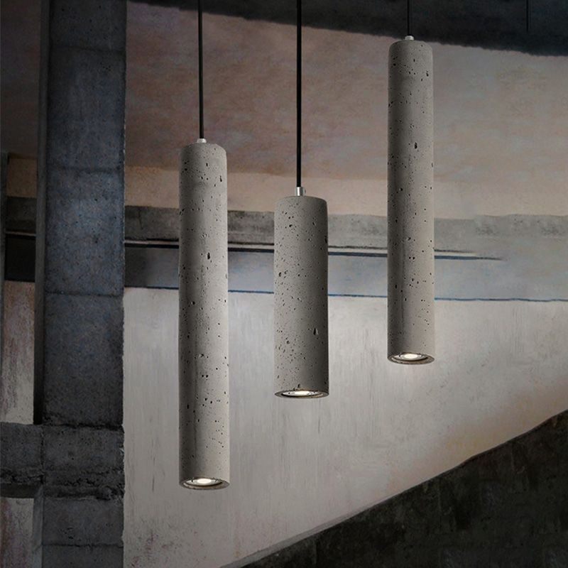 Cement Cylinder LED Track Light Nordic Style 1-LED Pendant Lighting in Gray for Kitchen Island