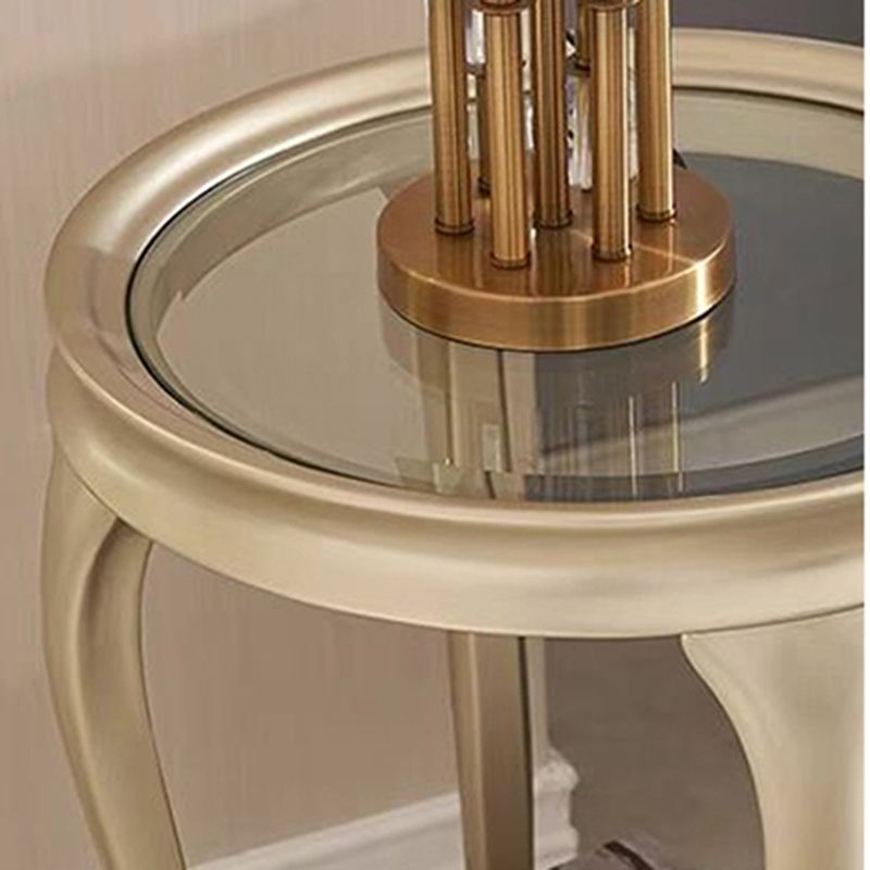 25.6" Tall Round Glass Top Side Table Wood 4 Legs End Table with Shelf