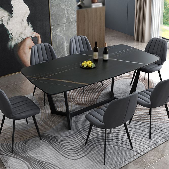 Modern 1/4/5/7 Pieces Black Dining Set Sintered Stone Dining Table Set with Leather Chairs