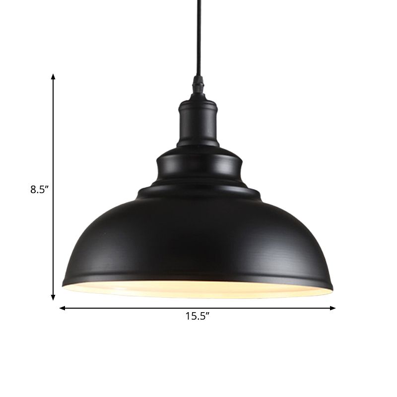 Black Bowl Suspension Light Fixture Industrial Style Metal 1-Bulb Dining Room Hanging Lamp Kit