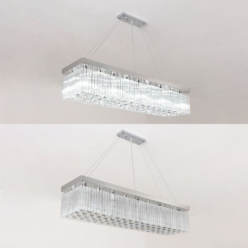 Rectangle Crystal Island Light Modern Style Hanging Lights for Living Room Dining Room