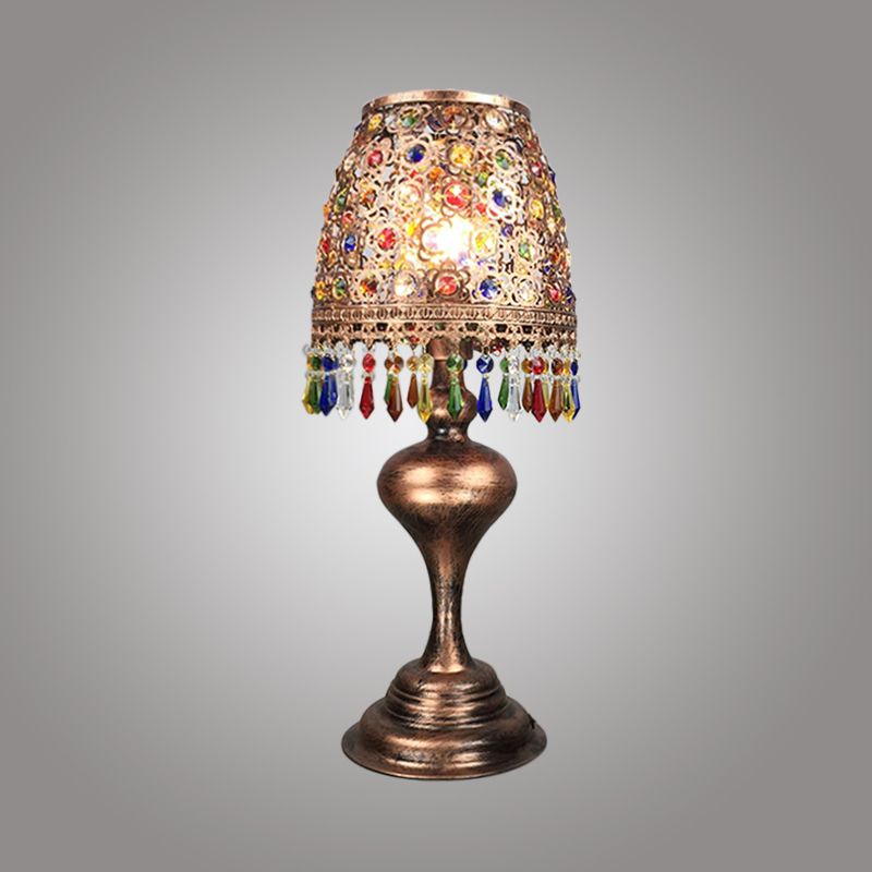 Lampe de table de nuit en forme de baril bohème, éclairage de table de nuit en métal à 1 ampoule en laiton pour Restaurant
