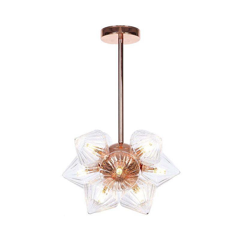 Diamond Amber / Glass Glass Chandelier Lamp Farmhouse élégant 9/12 têtes Copper / Gol Finition Éclairage suspendu