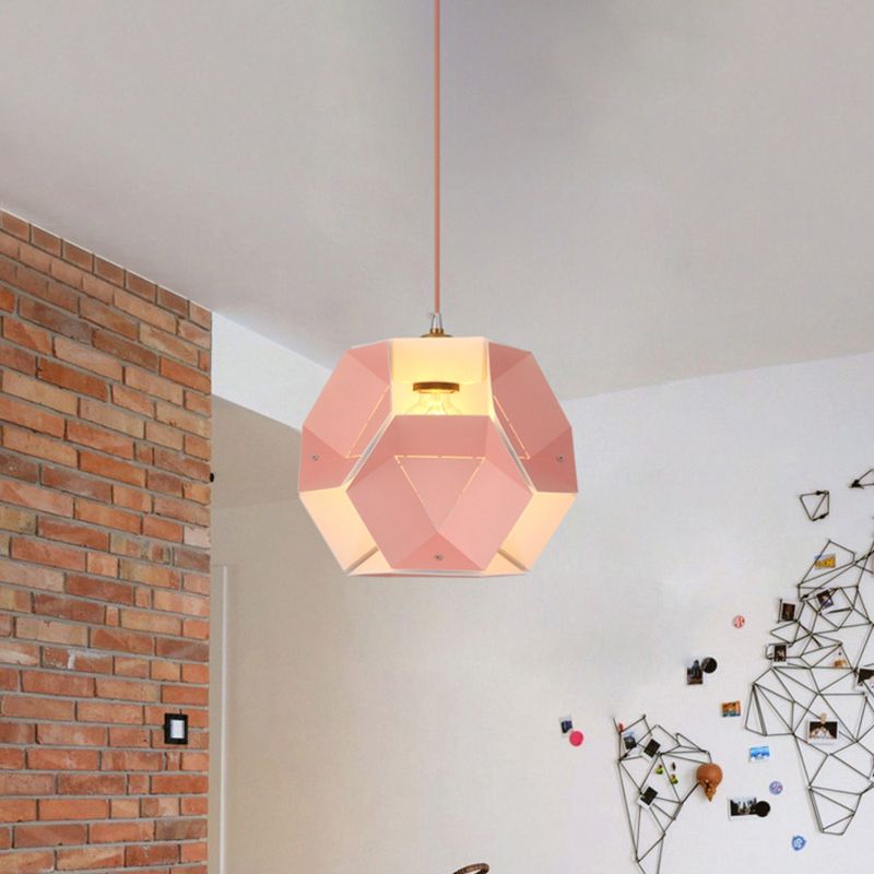Macaron Cutouts Hexagon Drop Pendant Iron 1-Light Restaurant Hanging Ceiling Light in Yellow/Pink