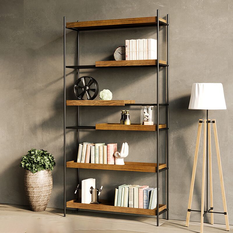 Contemporary Wooden Bookshelf Open Back Etagere Bookcase with Shelves