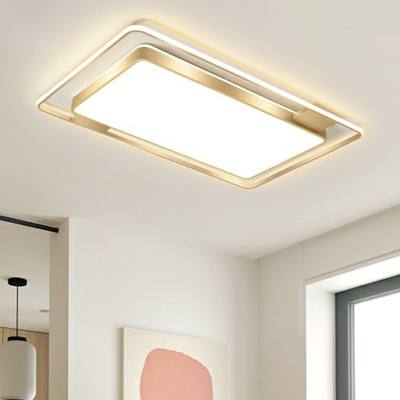 Golden Rectangular Ceiling Lighting Minimalistic LED Metal Flush Mount with Recessed Diffuser