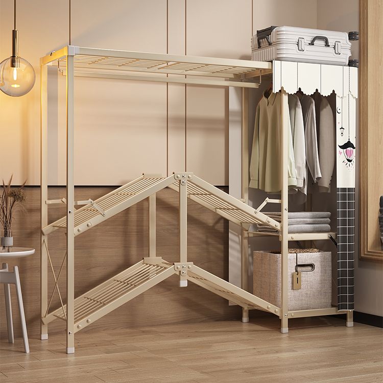 Foldable Metal Frame Wardrobe Armoire Freestanding Wardrobe with Shelves