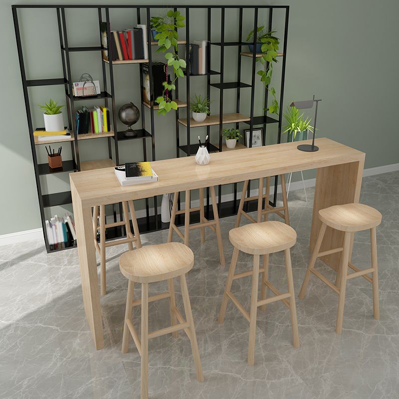 Contemporary Rectangle Bar Table Set 1/7 Pcs Solid Wood Bar Table and Backless Stools