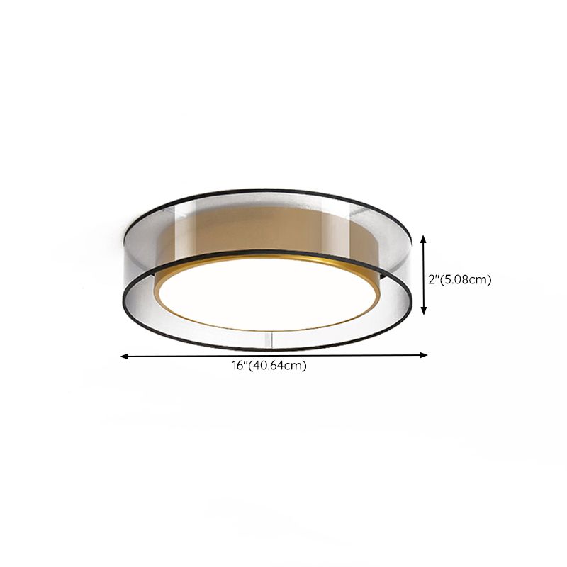 Interior LED Flush - Mount in Black and Gold Finish Round Iron & Plastic Ceiling Flush