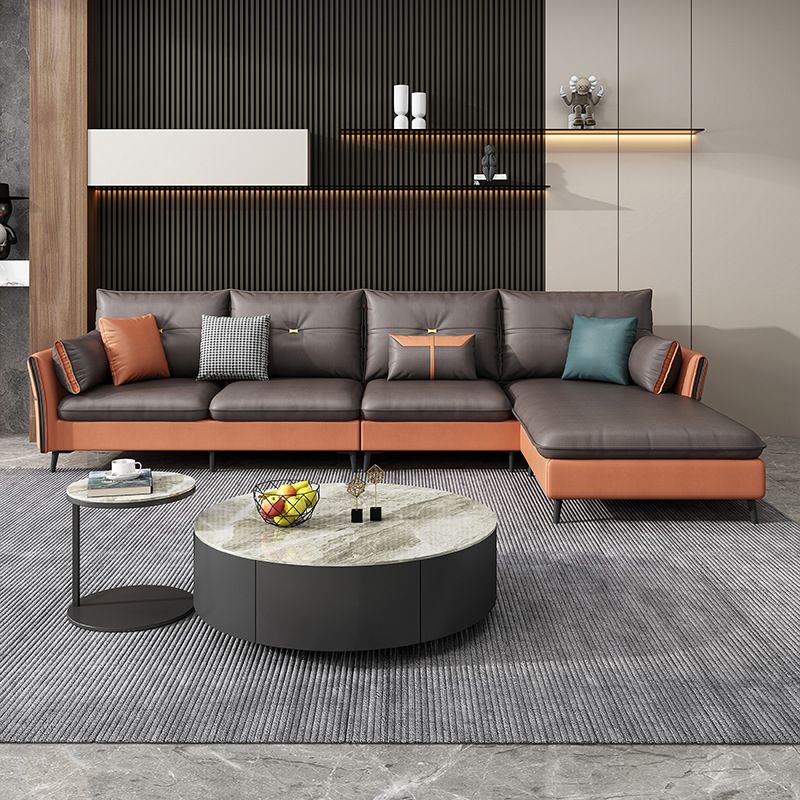 Tufted Flared Arm 5-Seat Sectional Faux Leather Sectional for Living Room