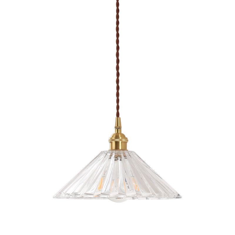 Cone Clear Ribbed Glass Hanging Light Simplicity 1 Bulb Restaurant Pendant Light Fixture