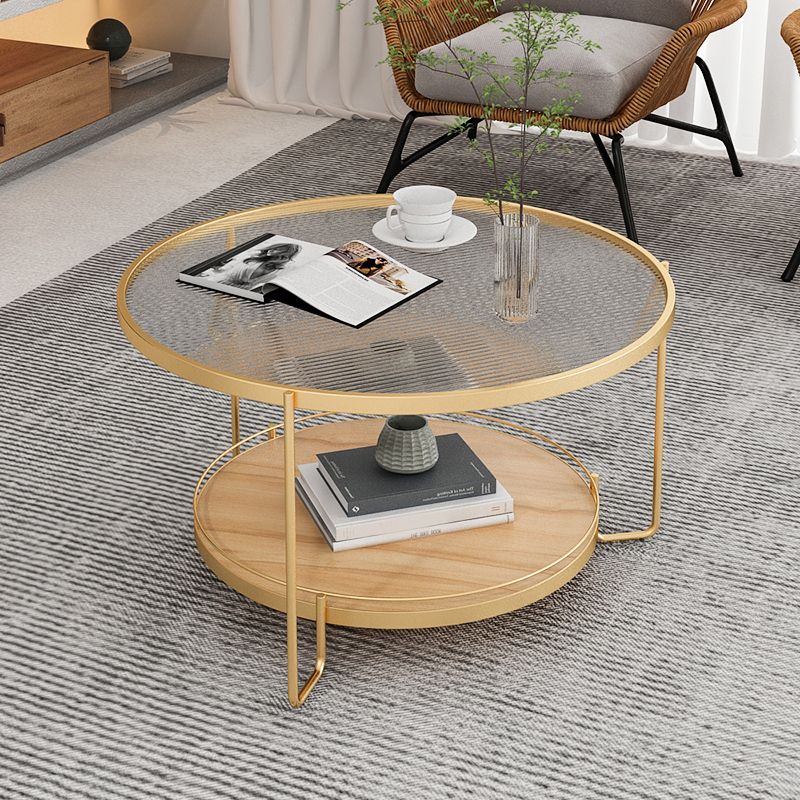 3 Legs Base Coffee Table Round Clear Glass Cocktail Table with Shelf