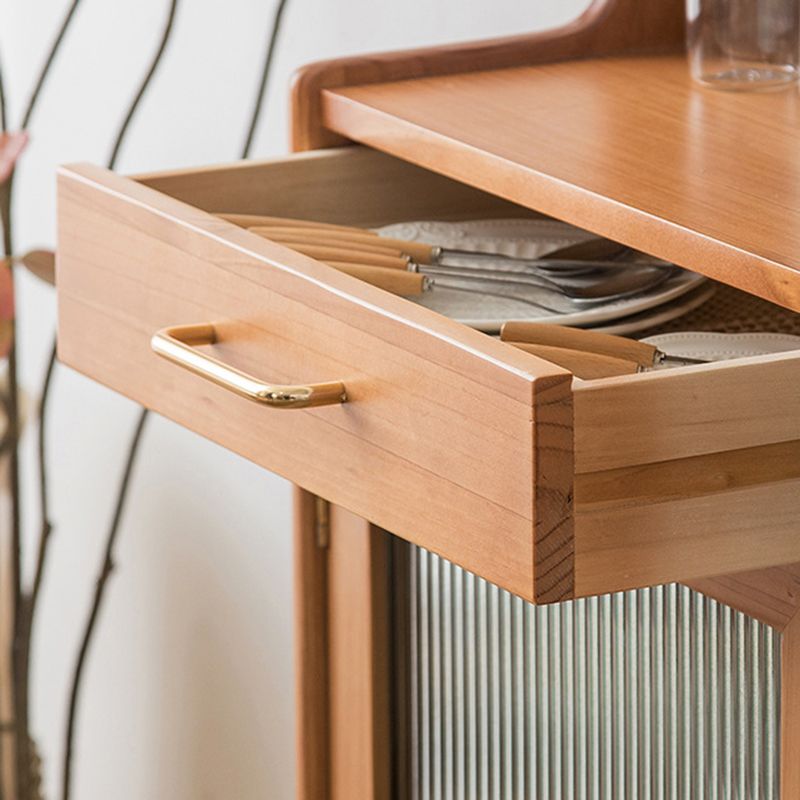 Contemporary Dining Hutch Pine Glass Doors Storage Cabinet for Living Room