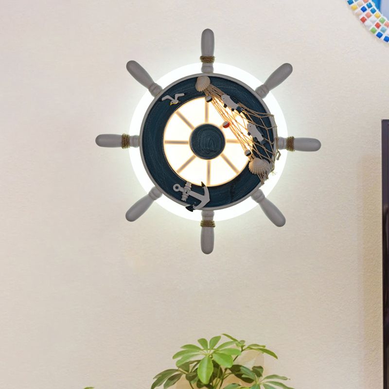 Rudder Bedside Wall Mounted Lamp Acrylic LED Creative Wall Sconce Lighting in Light Blue/White