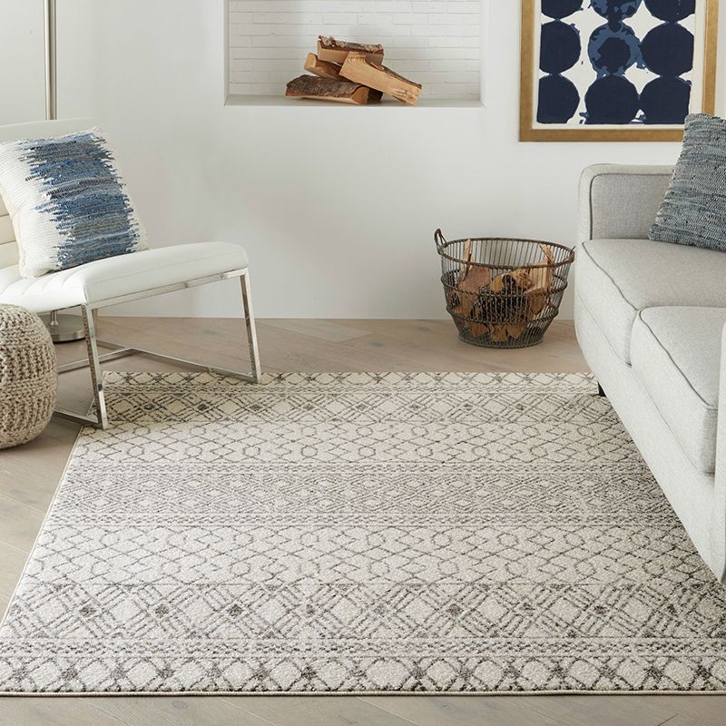 Beige Line Rug Polyester Modern Rug Non-Slip Backing Rug for Living Room