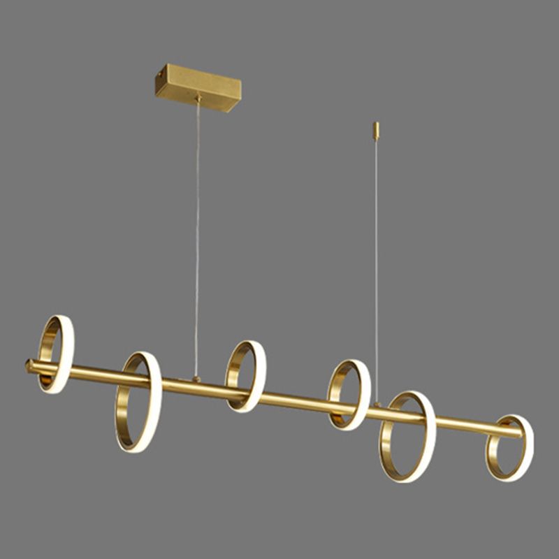 Mid-Century Gold Linear Island Pendant Lighting Multiple Round LED Metal Island Ceiling Light for Dining Table