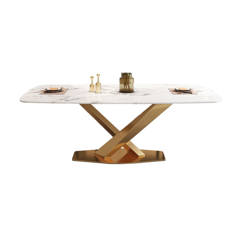 Modern Rectangle Sintered Stone Dining Table for 4/6 with Metal Base Dining Set for Restaurant