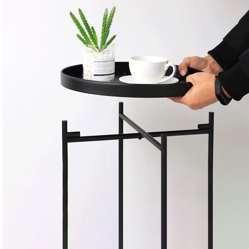 Round Mid-Century Side End Table Iron 4 Legs Tray Top End Table