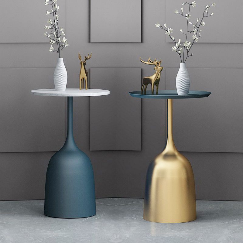 Modern Metallic Pedestal End Table 23.6" Tall Round Side Table