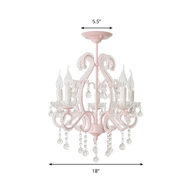 Bedroom Chandelier Girls, Nordic Style Pendant Lighting with Clear Crystal and Candle