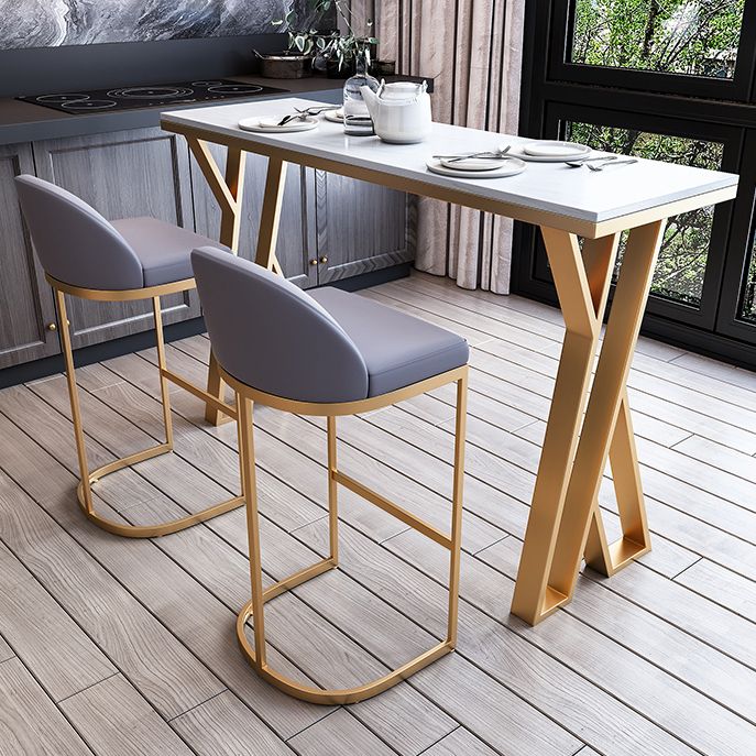 White Stone Bar Table Set 1/5 Pcs Gold Metal Base Bar Table and Stools