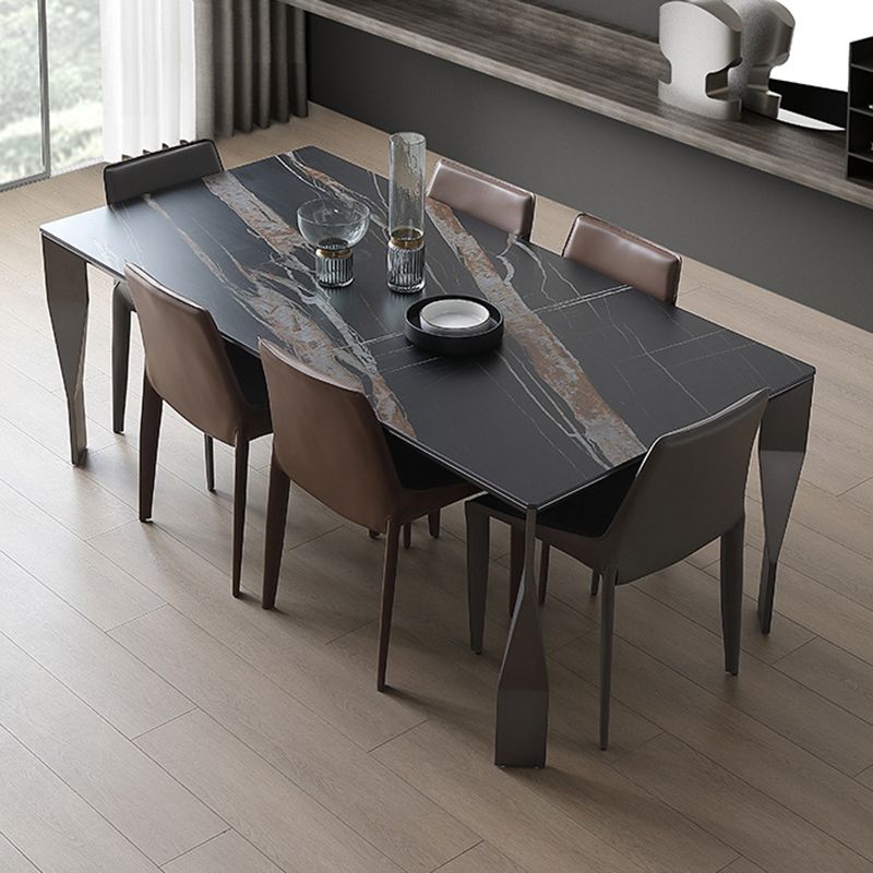Modern Black Stone Table Rectangle Dining Room Table for Kitchen