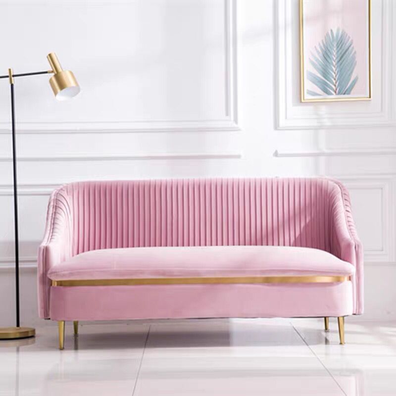 Contemporary Velvet Sofa with Swen Pillow Back and Slopped Arm