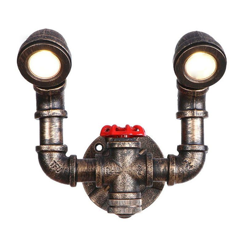 Bronze Pipe Wall Mounted Lamp Antique Style Metal Living Room Wall Light Sconce