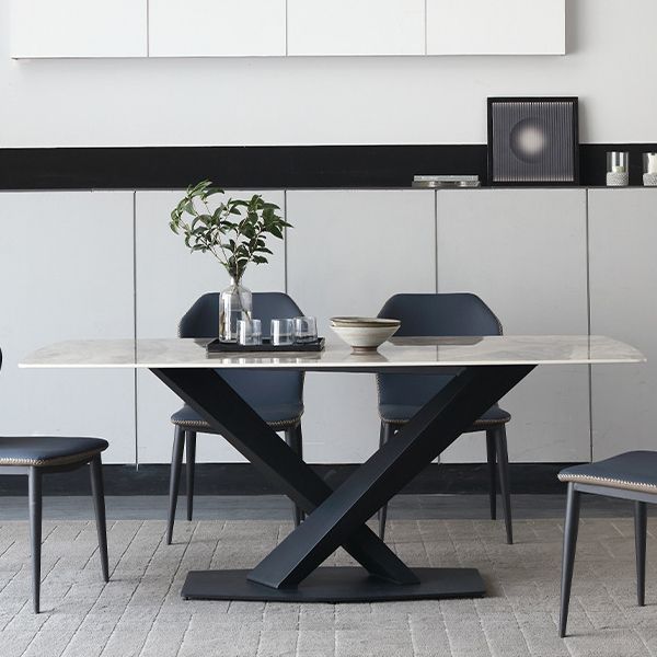 Mesa de comedor de piedra sinterizada de estilo moderno mesa gris rectángulo con pedestal