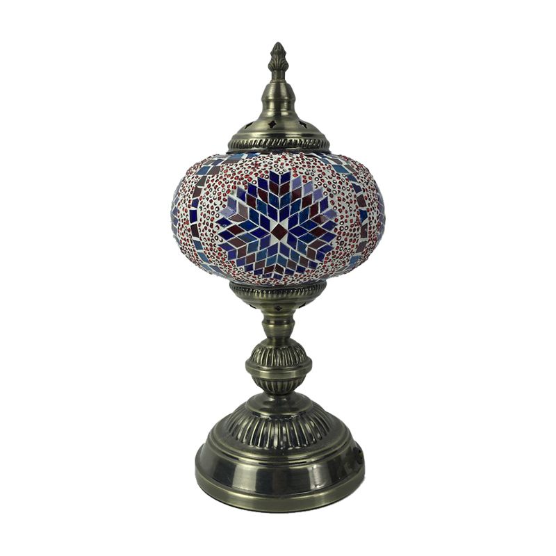 1 hoofdlampje slaapkamer lamp vintage bronzen taakverlichting met bolvormig rood/blauw/multi-kleuren glazen schaduw