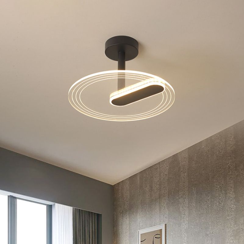 Acrylic Time Clock LED Flush Light Simplicity Black/Gold Semi Flush Mount Ceiling Light for Bedroom