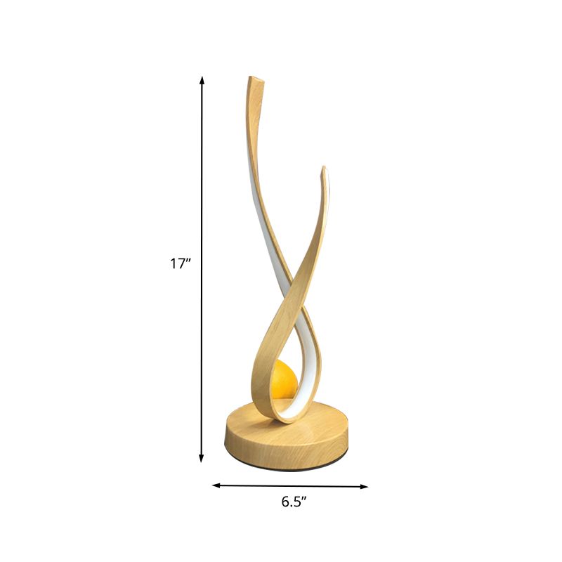 Beige Finish Twisted Desk Lighting Modernism LED Acrylic Nightstand Lamp, Wooden Base