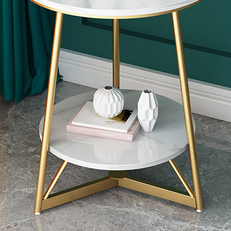 Modern Style Rock Slab Countertop Wood Base Grey/white Rounded Side Table