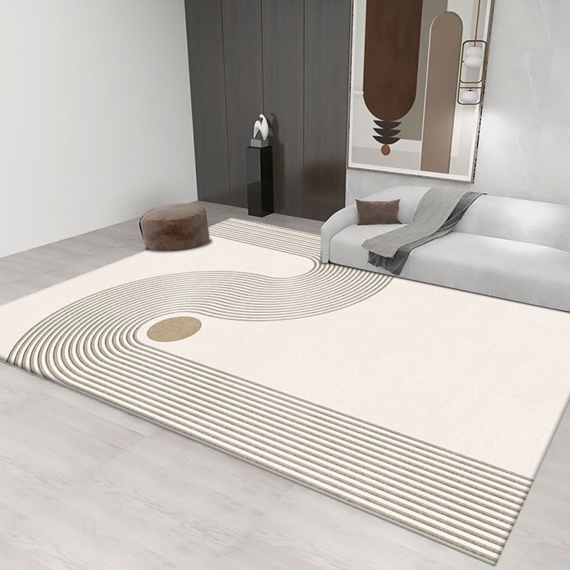 Light Gray Stripe Carpet Polyester Modern Carpet Non-Slip Backing Carpet for Living Room