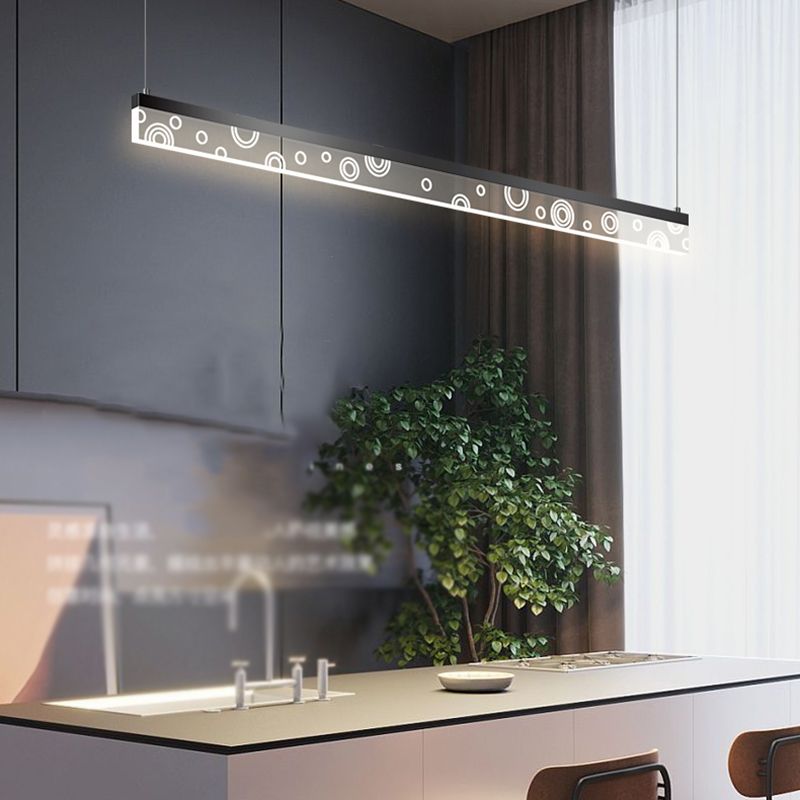 Idée d'éclairage d'île de forme linéaire Pendentif en île en métal moderne 1-Light en noir