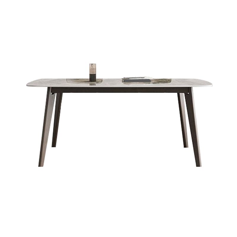 Rectangular Dining Table Modern Stone Tabletop with Solid Wood Legs