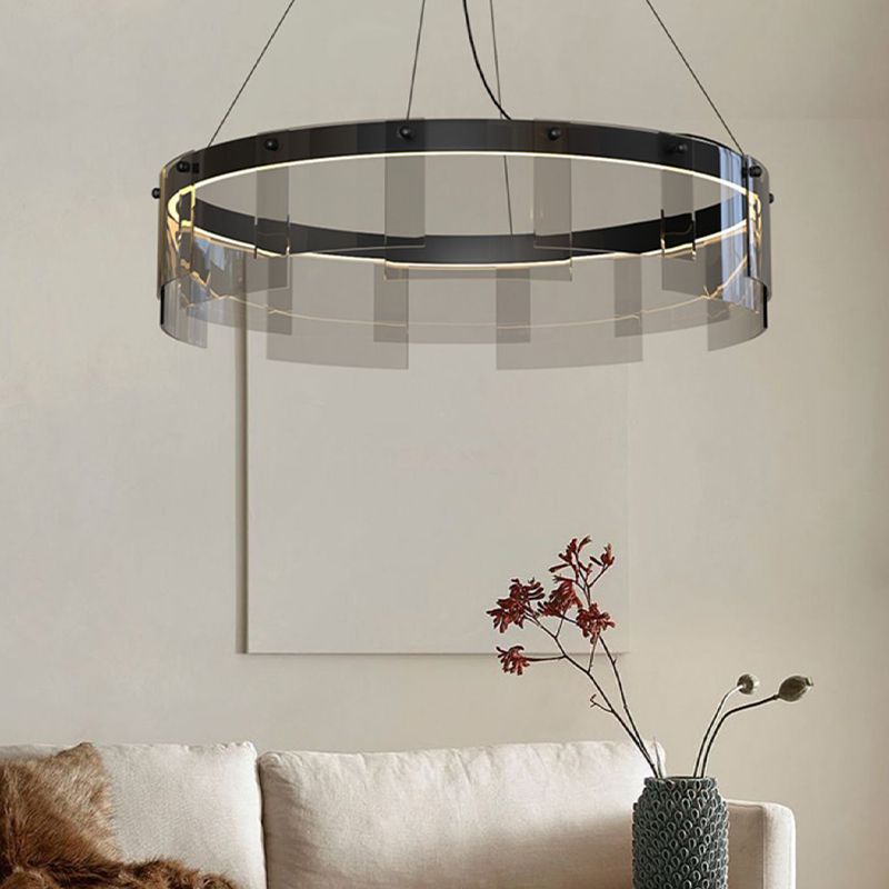 Modern Simple LED Chandelier Glass Circular Pendant Light for Living Room