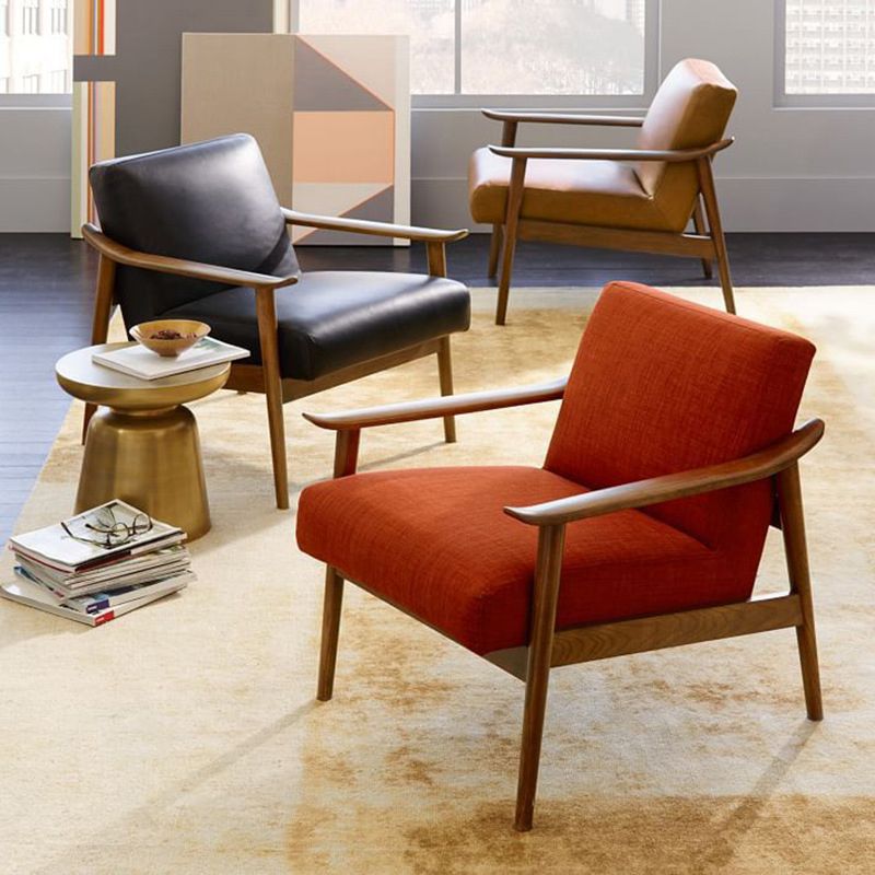 Nordic Arms Included Basic Four Leg Square Cushion Back Arms Armchair