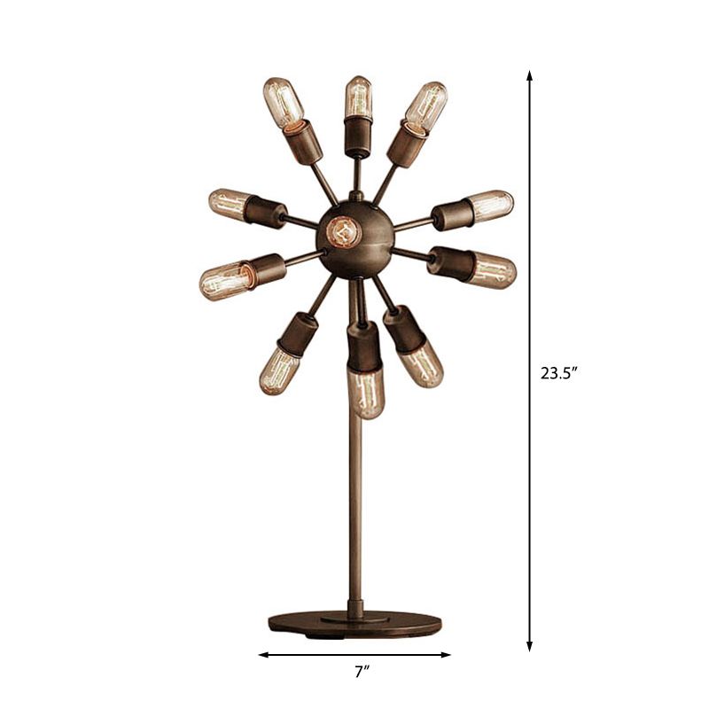 Farmhouse Sputnik Table Lighting Multi Light Iron Standing Light with Open Bulb in Black for Coffee Shop