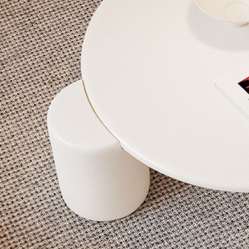Modern Round Wood Coffee Table with 4 Legs Coffee Table in Cream