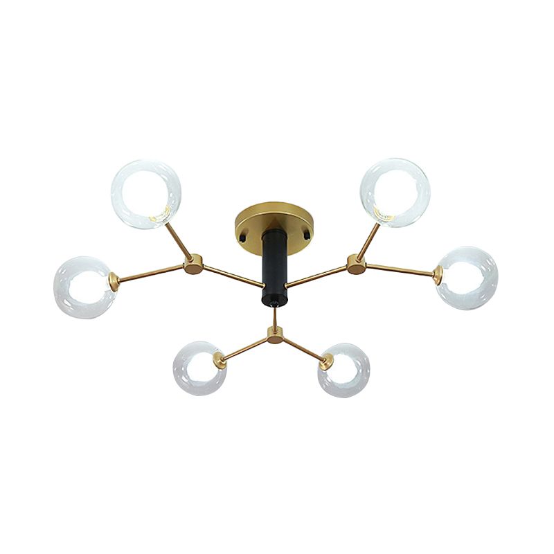 Postmodern Molecule Massimale Light Clear e White Glass 6 Heads Bedroom Semi Flush Montaggio Lighting in Gold